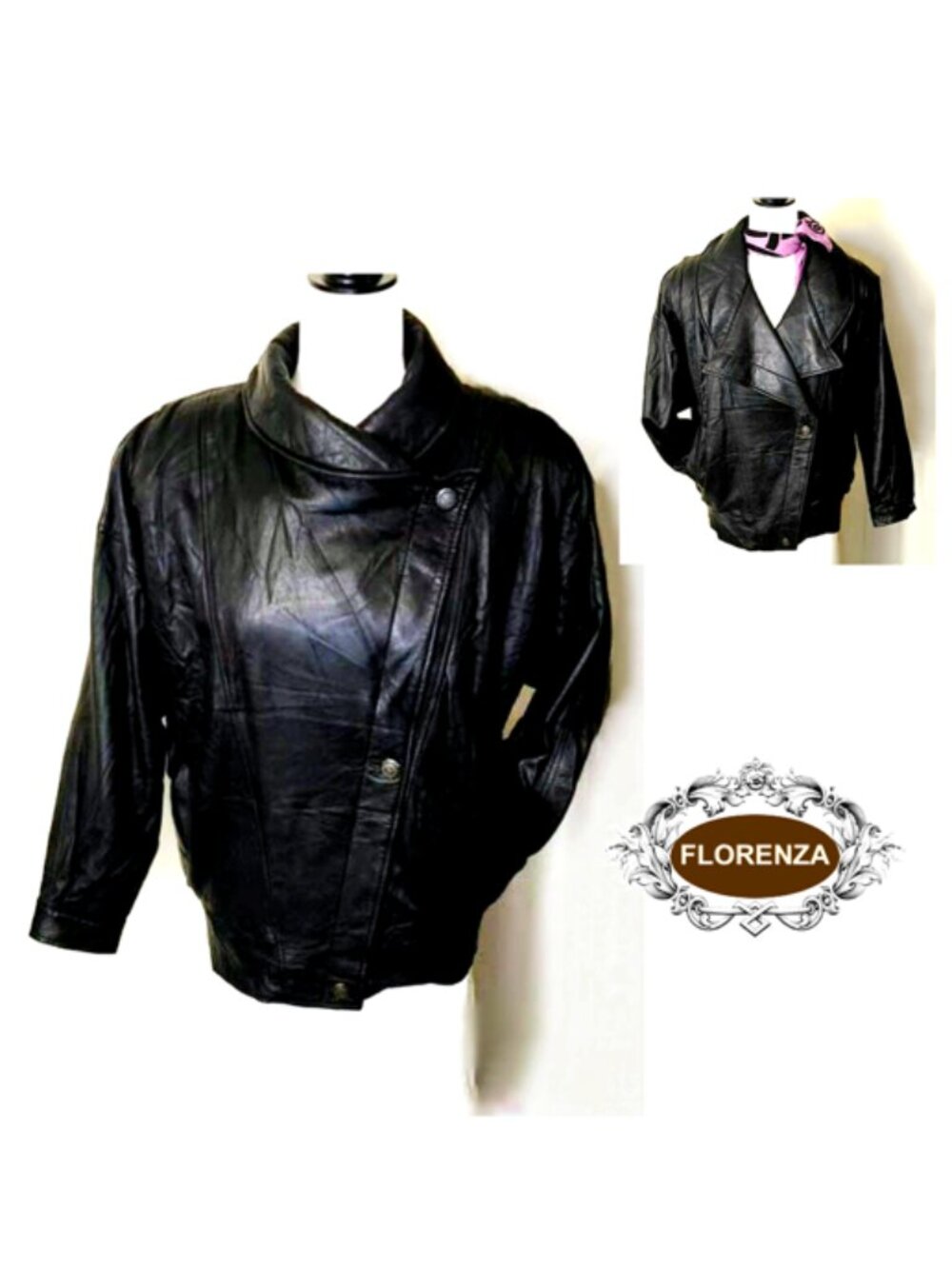 FLORENZA Genuine Leather Black Motorcycle Jacket Vintage Coat  Lined Size M